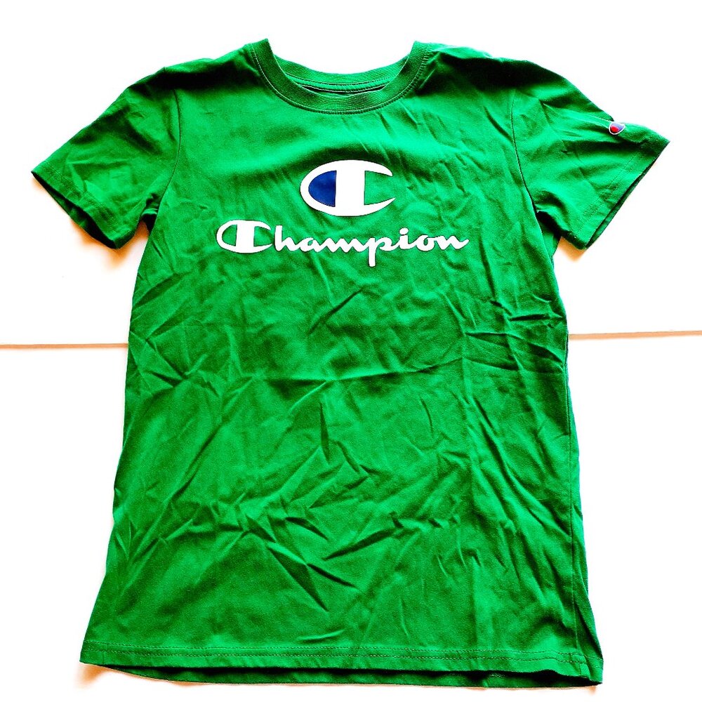 Champion Boys T-Shirt Green Short Sleeve Logo Spellout 14-16